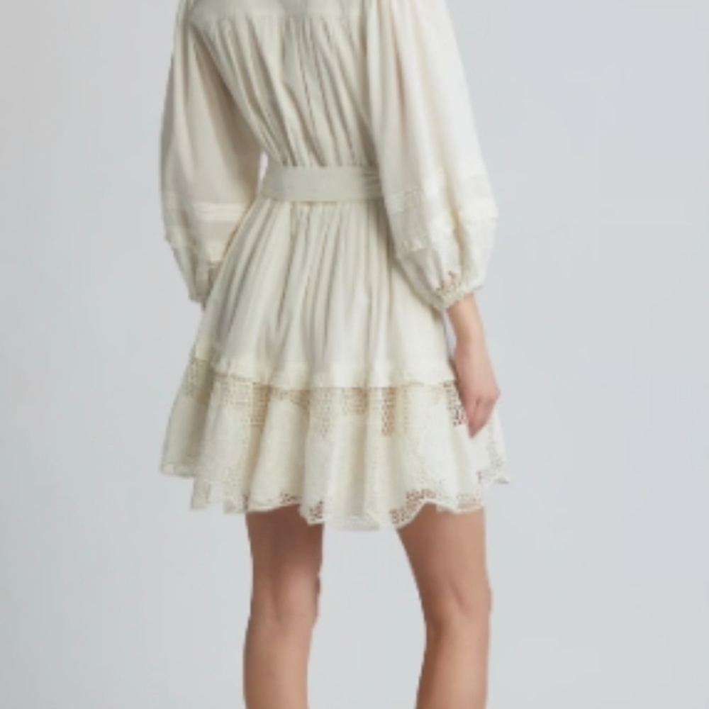 Cleobella White Eyelet Lace Wrap Mini Dress Boho Luxury Organic Summer Small - Picture 2 of 10
